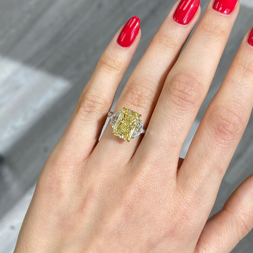 5 Carat Fancy Yellow Elongated Radiant Cut Engagement Ring