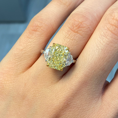 5 Carat Fancy Light Yellow Elongated Radiant Cut Engagement Ring