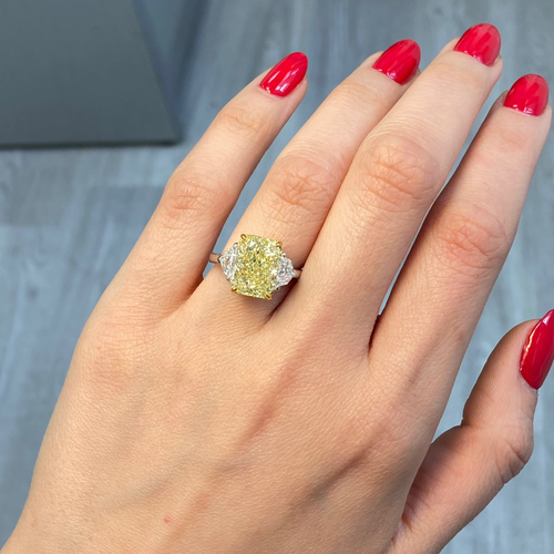 5 Carat Fancy Light Yellow Elongated Radiant Cut Engagement Ring