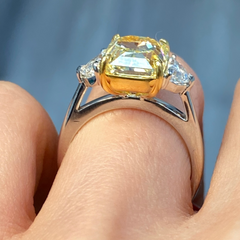 5 Carat Fancy Light Yellow Elongated Radiant Cut Engagement Ring