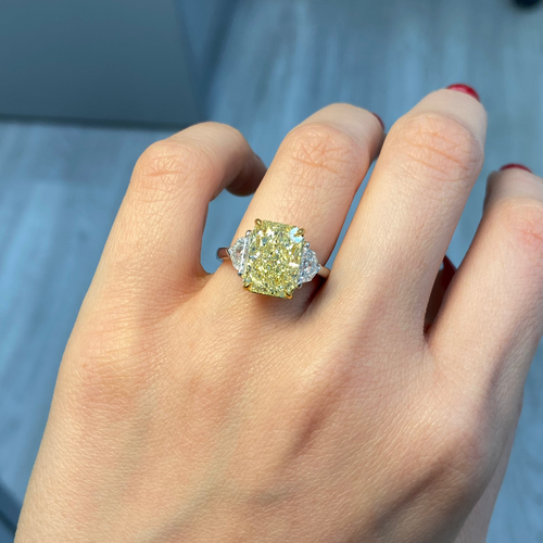 5 Carat Fancy Light Yellow Elongated Radiant Cut Engagement Ring