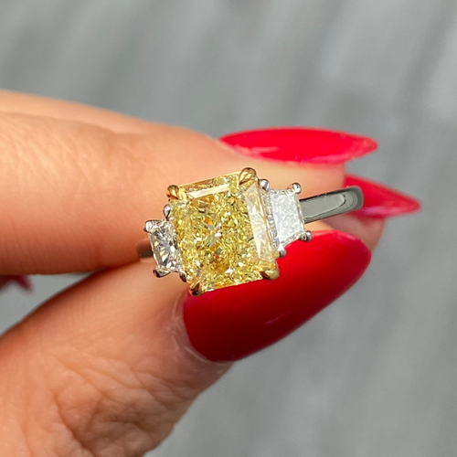 2.5ct Fancy Yellow Elongated Radiant Diamond Engagement Ring