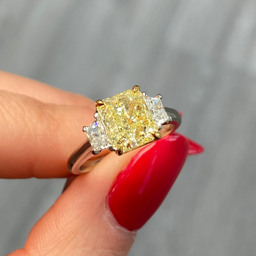 2.5ct Fancy Yellow Elongated Radiant Diamond Engagement Ring