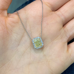 1.71ct Light Yellow Radiant in Diamond Halo Pendant Necklace
