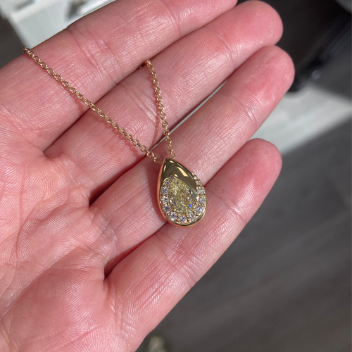 Bezel Swirl Pavé Yellow Pear Diamond Pendant
