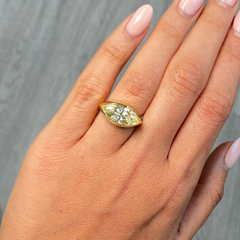 Fancy Yellow Marquise Cut East West Bezel Set Diamond Ring