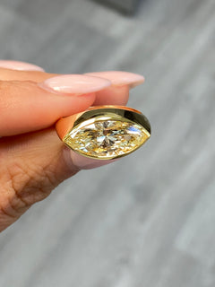 Fancy Yellow Marquise Cut East West Bezel Set Diamond Ring