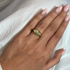 Fancy Yellow Marquise Cut East West Bezel Set Diamond Ring