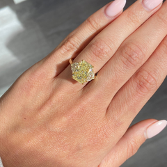 6.03ct Light Yellow Elongated Radiant Diamond Three Stone Ring