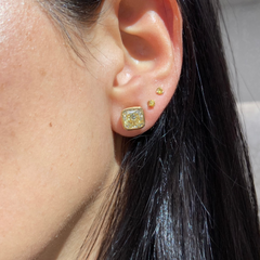 Fancy Yellow Cushion Diamond Bezel Stud Earrings