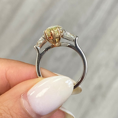 Unique Light Yellow Marquise Shaped Diamond Engagement Ring, GIA Certified.