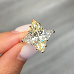 Unique Light Yellow Marquise Shaped Diamond Engagement Ring, GIA Certified.