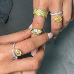 Fancy Yellow Marquise Cut East West Bezel Set Diamond Ring