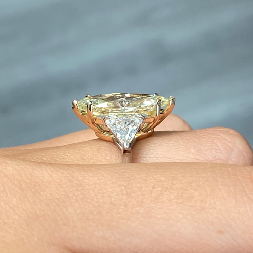 Unique Light Yellow Marquise Shaped Diamond Engagement Ring, GIA Certified.