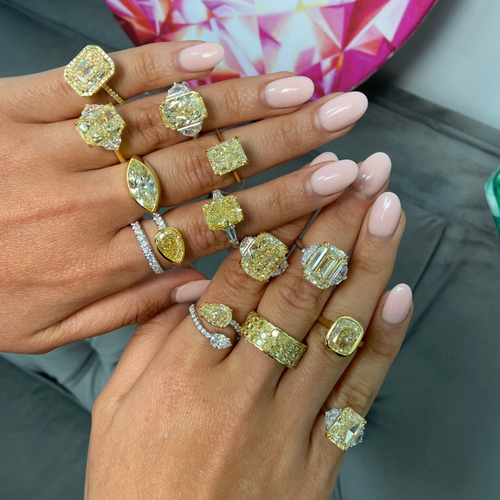 5 Carat Yellow Emerald Cut Diamond Three Stone Ring