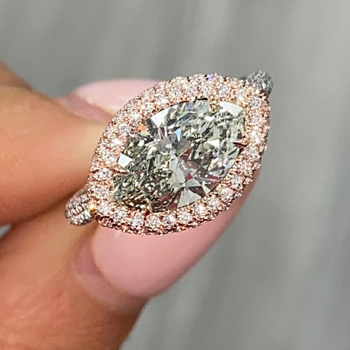 Green Marquise Diamond Halo Ring