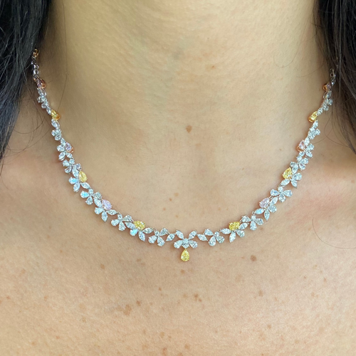 Pink, Yellow, and White Diamond Necklace