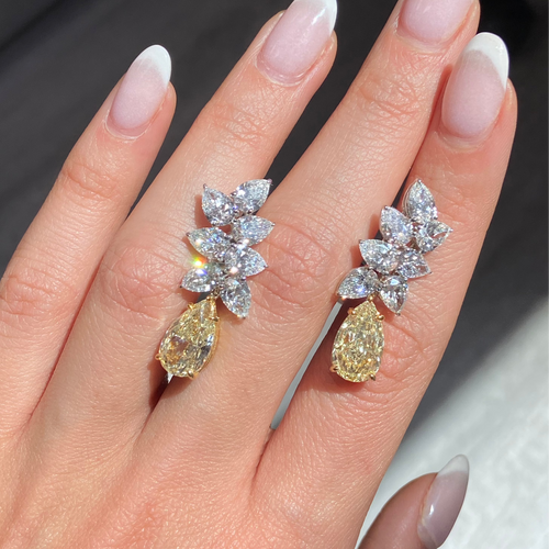 3 Carat Each Yellow Diamond With White Diamond Cluster Earrings