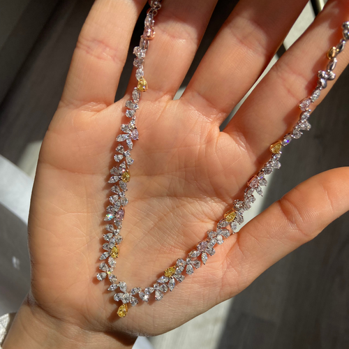 Pink, Yellow, and White Diamond Necklace