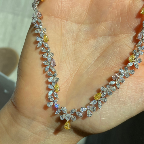 Pink, Yellow, and White Diamond Necklace