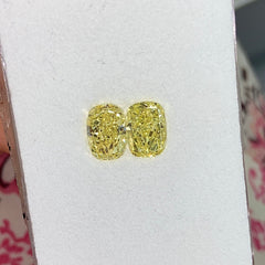 1.84ct and 1.80ct Fancy Intense Yellow Elongated Cushion Matched Pair - Loose Diamonds