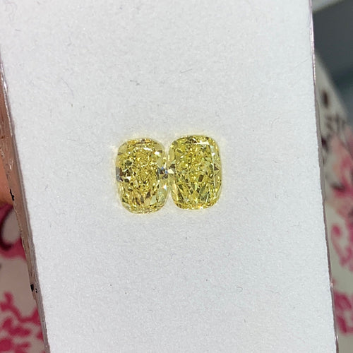 1.84ct and 1.80ct Fancy Intense Yellow Elongated Cushion Matched Pair - Loose Diamonds