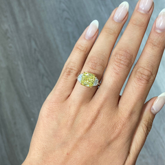 5.62ct Fancy Yellow Cushion Diamond Three Stone Ring