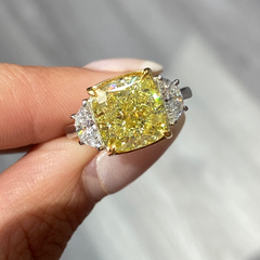 5.62ct Fancy Yellow Cushion Diamond Three Stone Ring