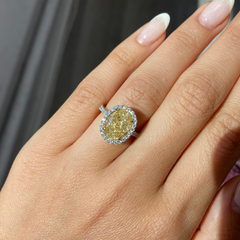 6ct Fancy Light Yellow Oval Halo Diamond Engagement Ring