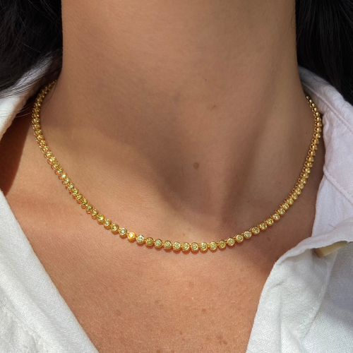 Intense Yellow Round Diamond Bezel Set Necklace