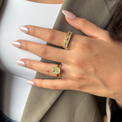 5.74 Carat Fancy Yellow Elongated Radiant Diamond Solitaire Engagement Ring