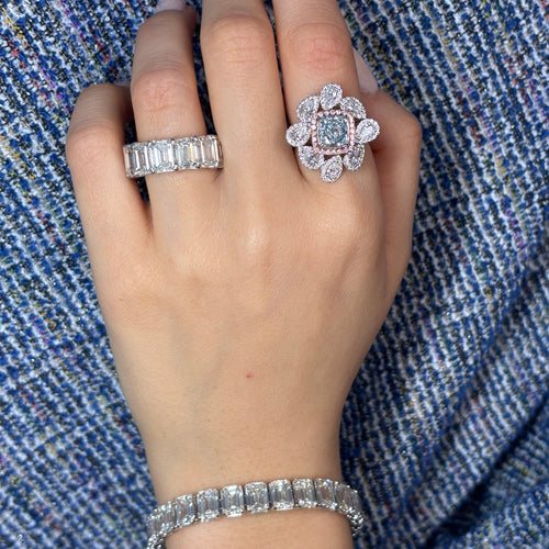 1.67ct Bluish Green Cushion Diamond Statement Ring