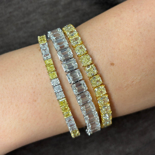 3:3 Yellow and White Diamond Elongated Radiant Diamond Tennis Bracelet
