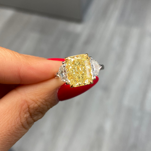 5.02ct Fancy Yellow Elongated Radiant Diamond Engagement Ring