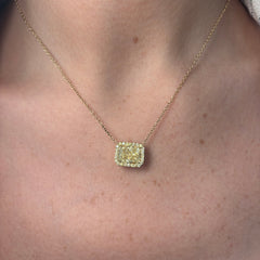 4ct Radiant in All Yellow Diamond Halo East West Pendant Necklace