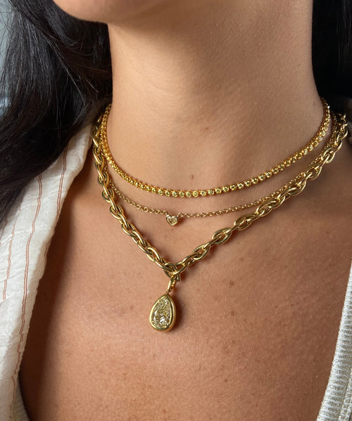 Intense Yellow Round Diamond Bezel Set Necklace