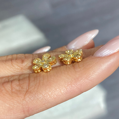 Yellow Diamond Flower Stud Earrings