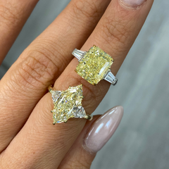3 Carat Marquise Cut Light Yellow Diamond Three Stone Ring