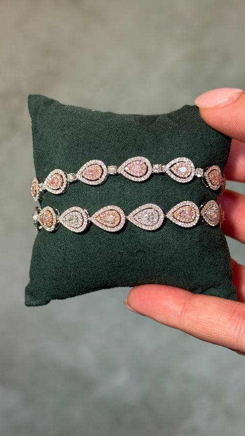 Alternating Pink and White Pear Diamond Halo Bracelet
