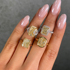 5.74 Carat Fancy Yellow Elongated Radiant Cut Diamond Solitaire Engagement Ring