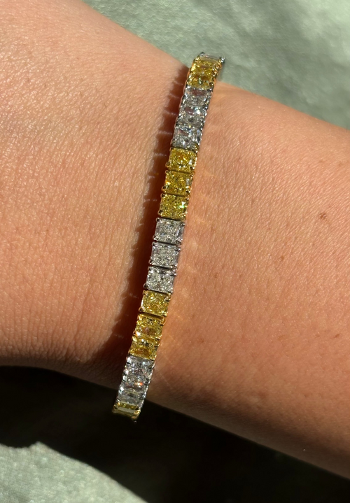 3:3 Yellow and White Diamond Elongated Radiant Diamond Tennis Bracelet