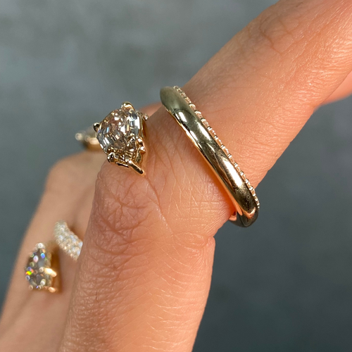 Champagne Diamond Side Pavé Spiral Pinky Ring