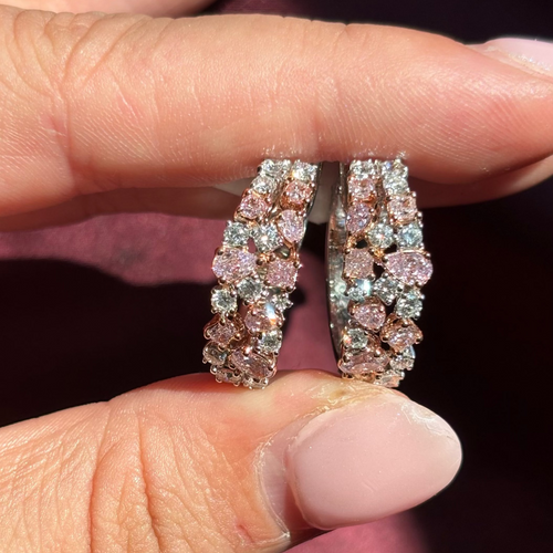 Mixed Pink and White Diamond Hoop Earrings