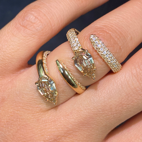 Champagne Diamond Side Pavé Spiral Pinky Ring