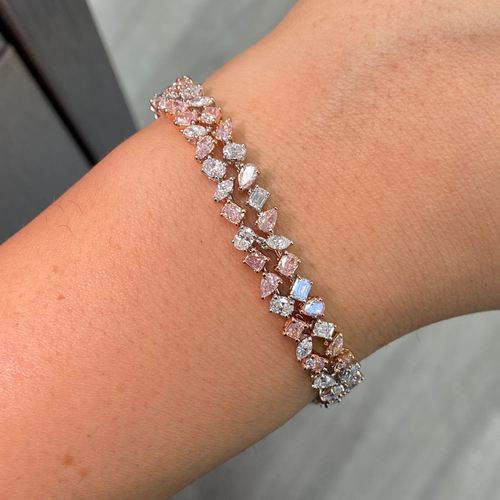 Pink diamond bracelet. pink diamond pear shape bracelet. Pink tennis bracelet. Natural pink diamond bracelet. Multi row pink diamond bracelet. Pink diamond jewelry.