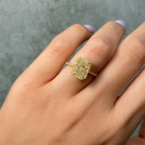 2.01 Carat All Yellow Halo Elongated Radiant Diamond Engagement Ring