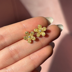 Yellow Diamond Flower Stud Earrings