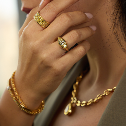 Three Row Yellow Diamond Half Eternity Band