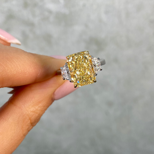 4.04ct Fancy Yellow Elongated Radiant Diamond Engagement Ring