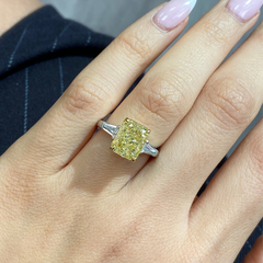 4 Carat Fancy Yellow Elongated Cushion Diamond Engagement Ring